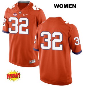 Women's Andy Teasdall Orange Clemson Tigers #32 No Name NCAA Jerseys