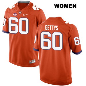 Womens Bobby Gettys Orange Clemson University #60 Stitched Jerseys