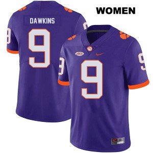 Women's Brian Dawkins Jr. Purple Clemson Tigers #9 High School Jerseys
