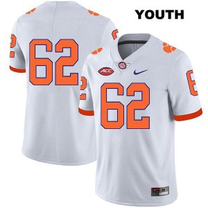 Youth Cade Stewart White Clemson #62 No Name Embroidery Jersey