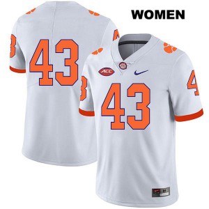 Womens Chad Smith White Clemson University #43 No Name NCAA Jerseys