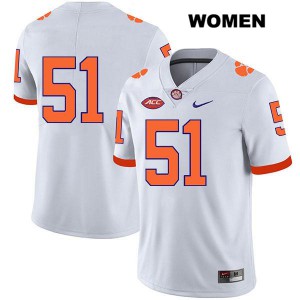 Women's Chase Guynup White Clemson Tigers #51 No Name Player Jersey
