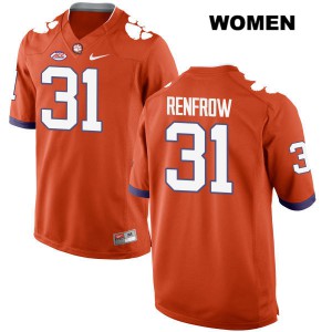 Womens Cole Renfrow Orange Clemson Tigers #31 University Jerseys