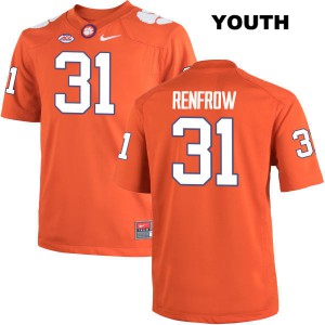 Youth Cole Renfrow Orange Clemson Tigers #31 NCAA Jersey