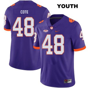 Youth David Cote Purple Clemson Tigers #48 College Jerseys
