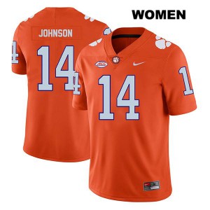 Womens Denzel Johnson Orange Clemson University #14 Stitched Jersey