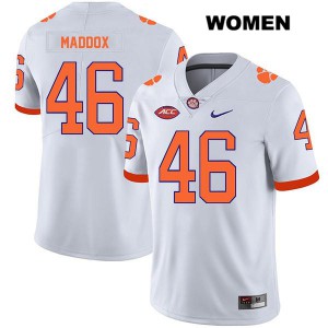 Womens Jack Maddox White Clemson Tigers #46 Embroidery Jersey
