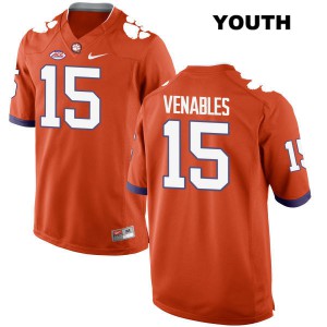 Youth Jake Venables Orange Clemson University #15 Stitch Jersey
