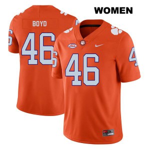 Womens John Boyd Orange Clemson University #46 NCAA Jersey