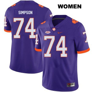Womens John Simpson Purple Clemson University #74 Player Jersey