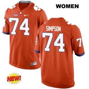 Womens John Simpson Orange Clemson #74 NCAA Jersey