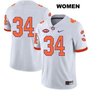 Womens Logan Rudolph White Clemson National Championship #34 No Name Embroidery Jersey