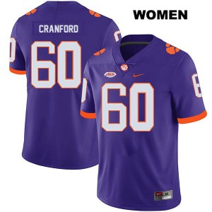 Women Mac Cranford Purple Clemson Tigers #60 Football Jerseys