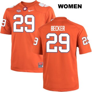 Women Michael Becker Orange Clemson Tigers #29 Football Jersey
