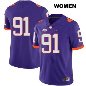 Womens Nick Eddis Purple Clemson #91 No Name Official Jerseys