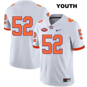 Youth Tyler Brown White Clemson Tigers #52 No Name Stitch Jersey