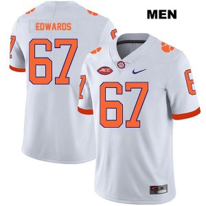 Mens Will Edwards White Clemson #67 Embroidery Jerseys
